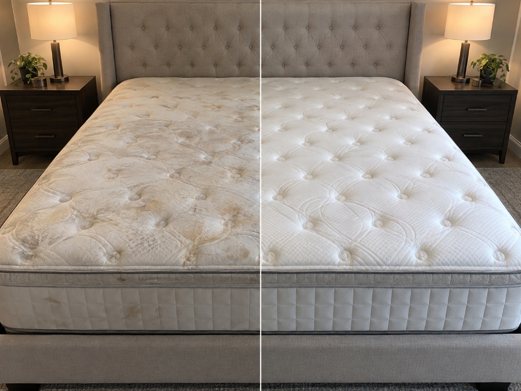 Antes e depois da higienização profunda de colchão casal